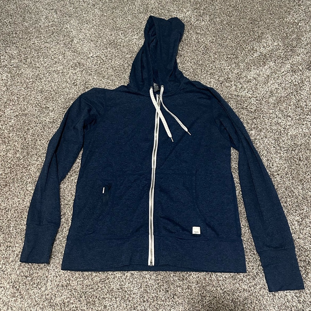 Vuori Heathered Blue Hoodie with Cream Accents